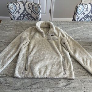 LL Bean Womens Super Soft Cream Fleece Quarter Zip with Pockets, Size M